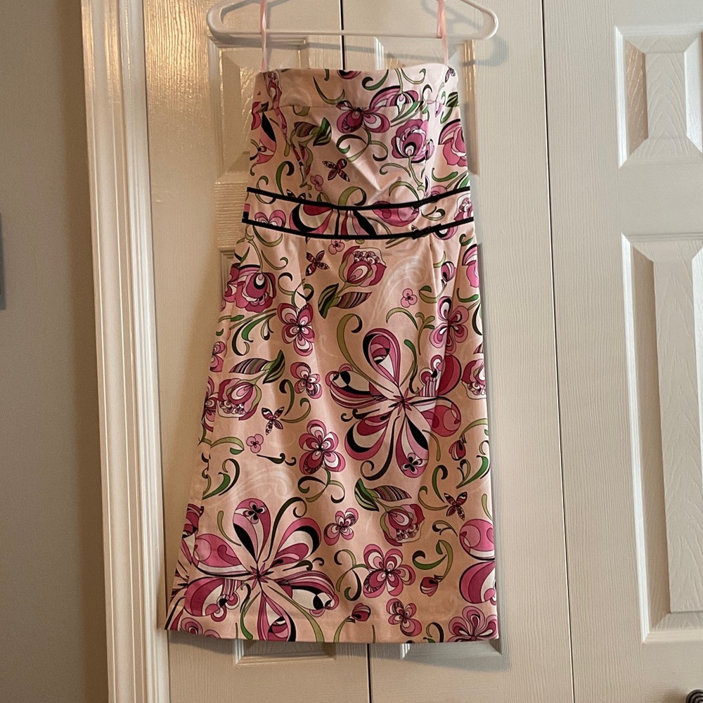 Tibi Strapless Dress in Pink and Cream Floral